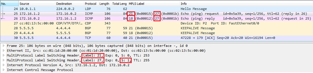 Wireshark packet capture between P1 and P2