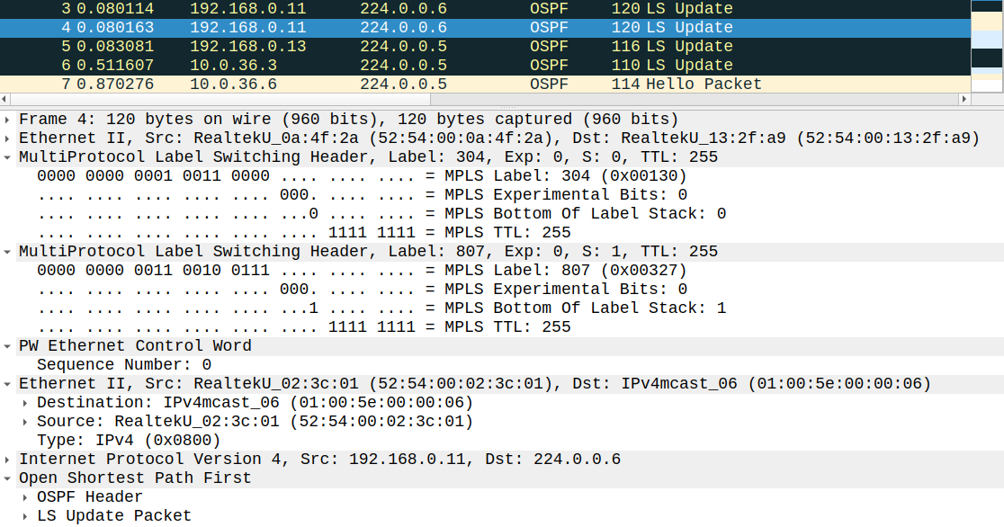 VPLS data plane: VPN + Transport MPLS labels