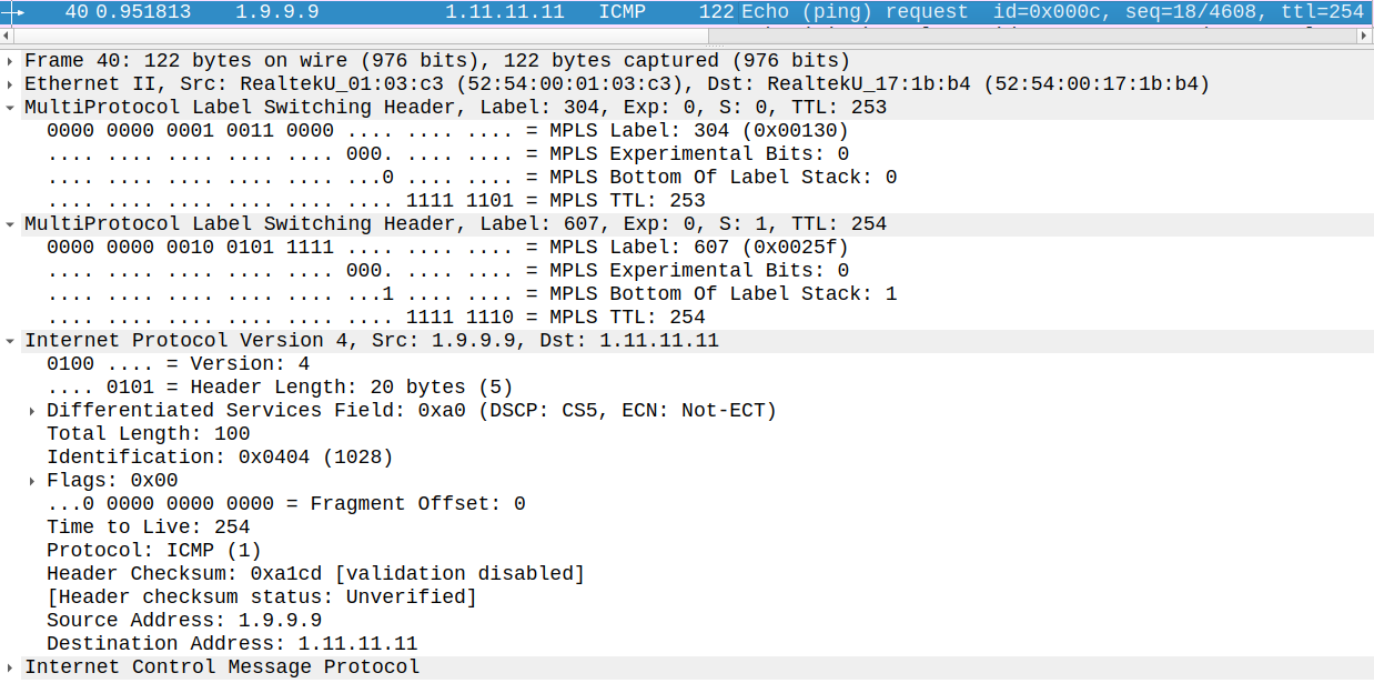 MPLS EXP field remarked