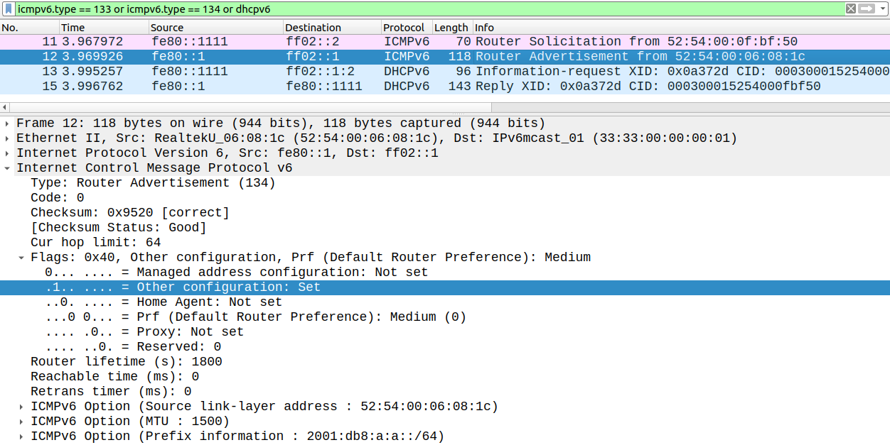 Stateless DHCPv6 packet capture