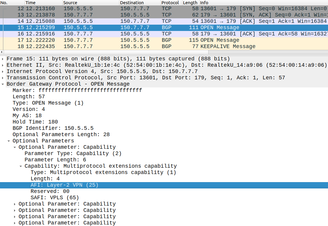 BGP OPEN l2vpn vpls AF