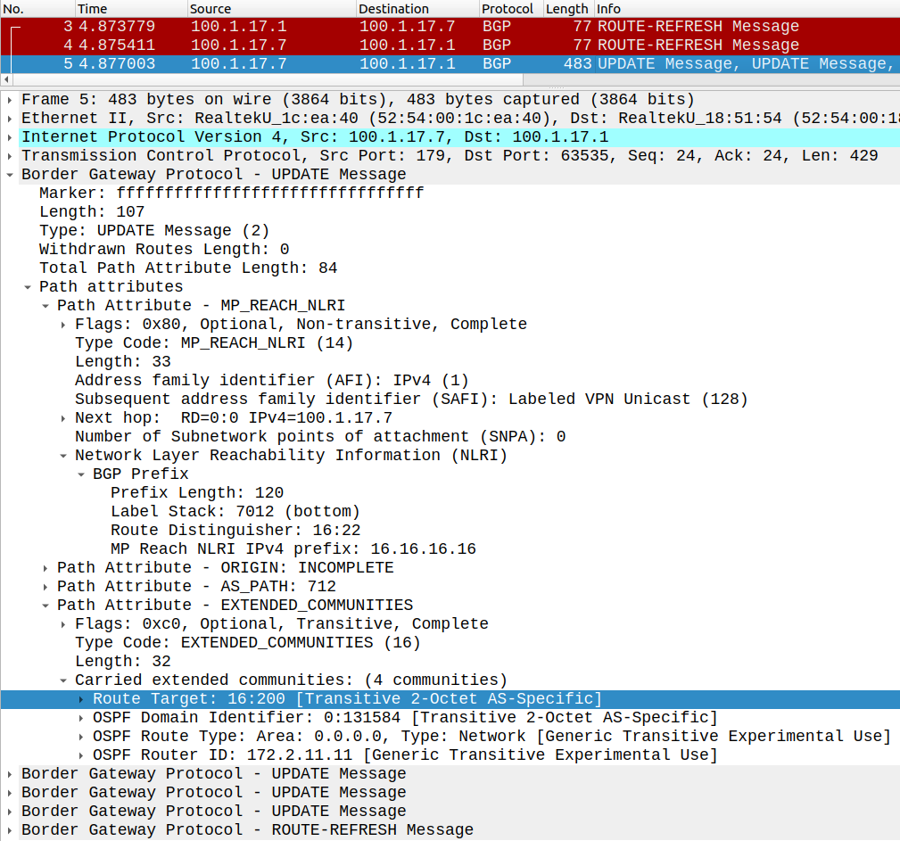 Option B VPNv4 BGP Update between R1 and R7