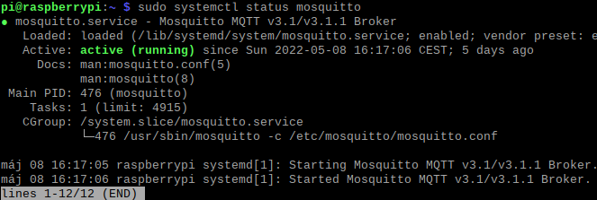 moquitto service enabled and running