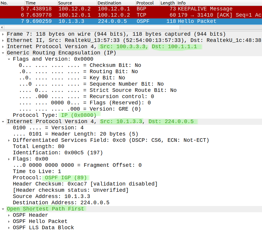 OSPF GRE encapsulation