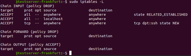 iptables -L command output