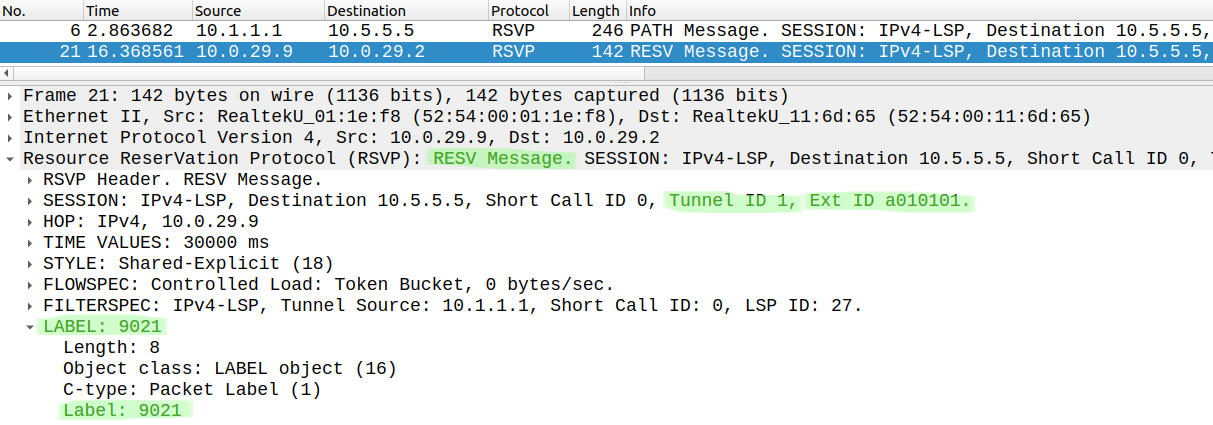 RSVP RESV message between R9 and R2