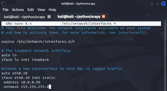 Creating subinterface