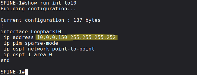 Loopback on SPOKE-1 with /30