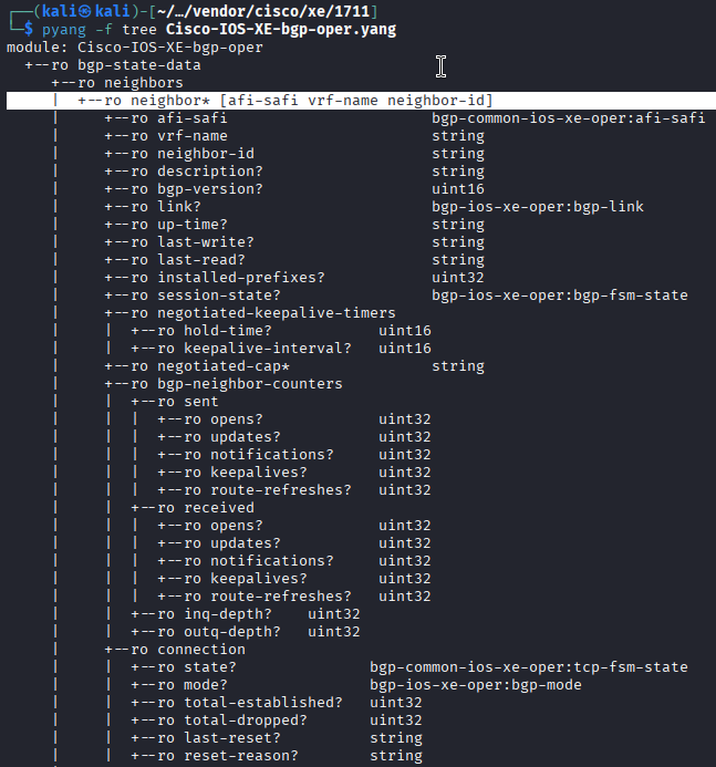 Cisco-IOS-XE-bgp-oper YANG model