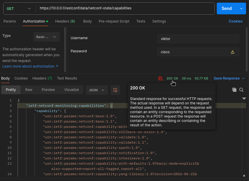 RESTCONF list capabilities