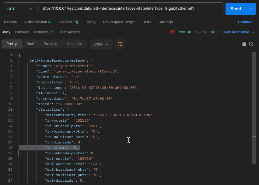 Postman GET interface state info