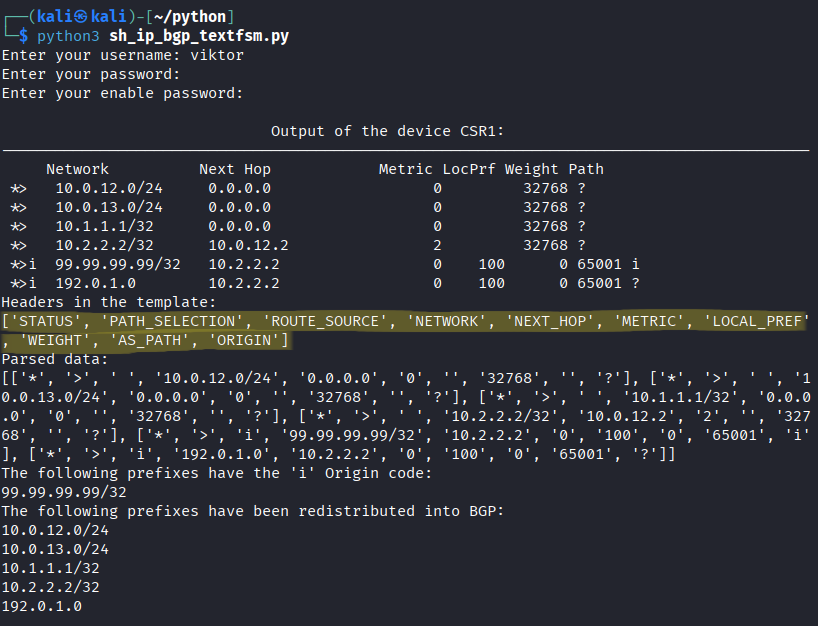 show ip bgp textfsm