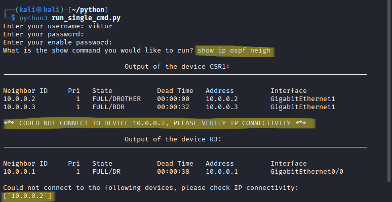 Netmiko run single command