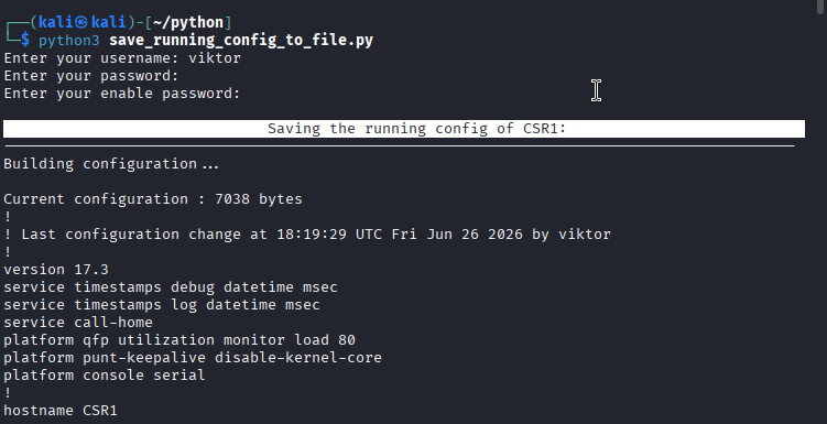 save_running_config_to_file.py Netmiko