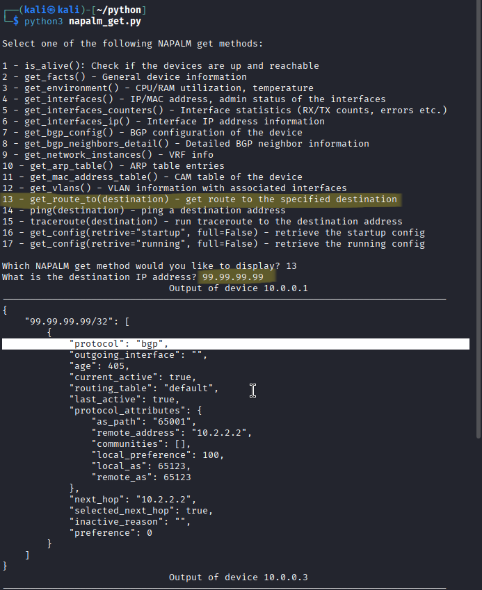 NAPALM get_route_to()