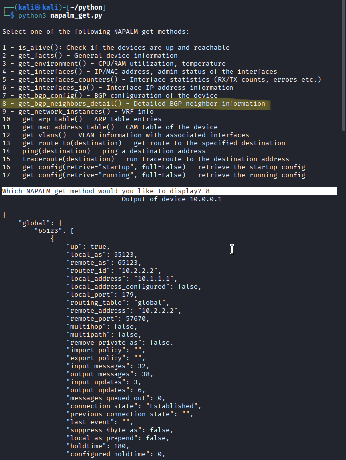 NAPALM get_bgp_neighbors_detail method